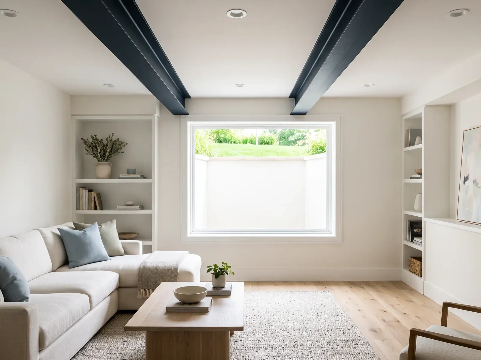 Steel beams installed in a basement conversion