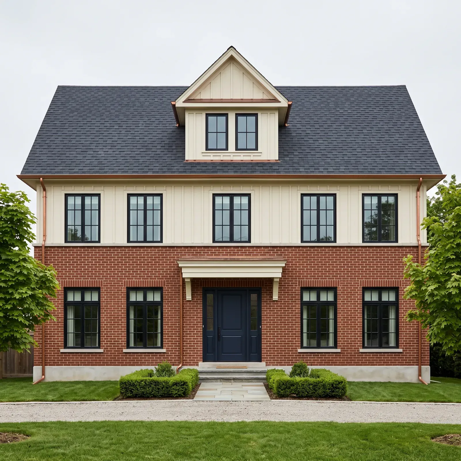 Custom home with a brick and board front