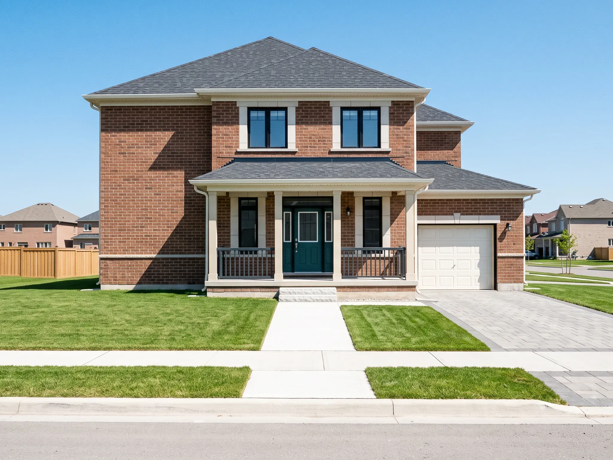 Two-storey brick house with a covered front porch