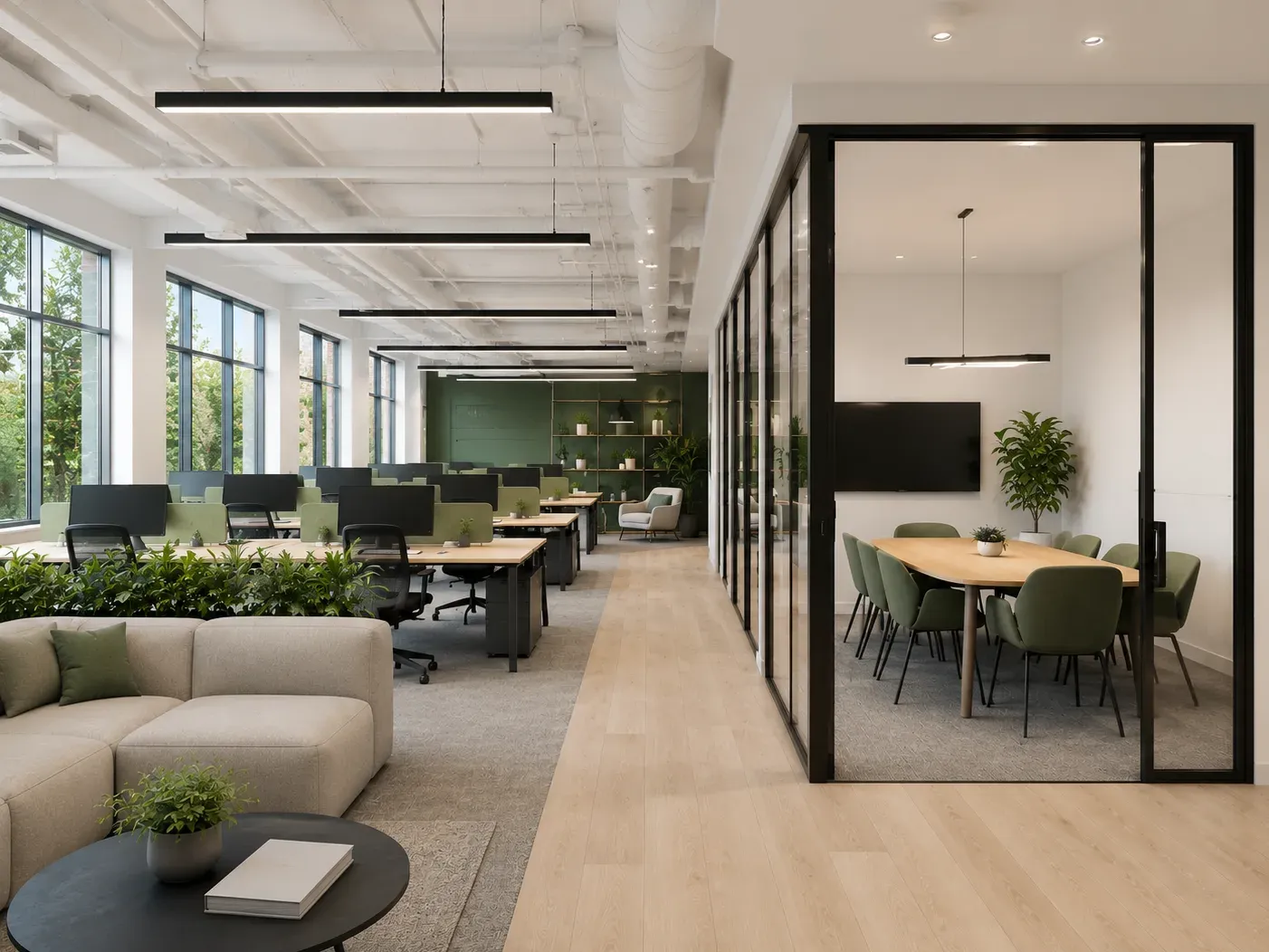 Commercial office fit-out with glass partitions