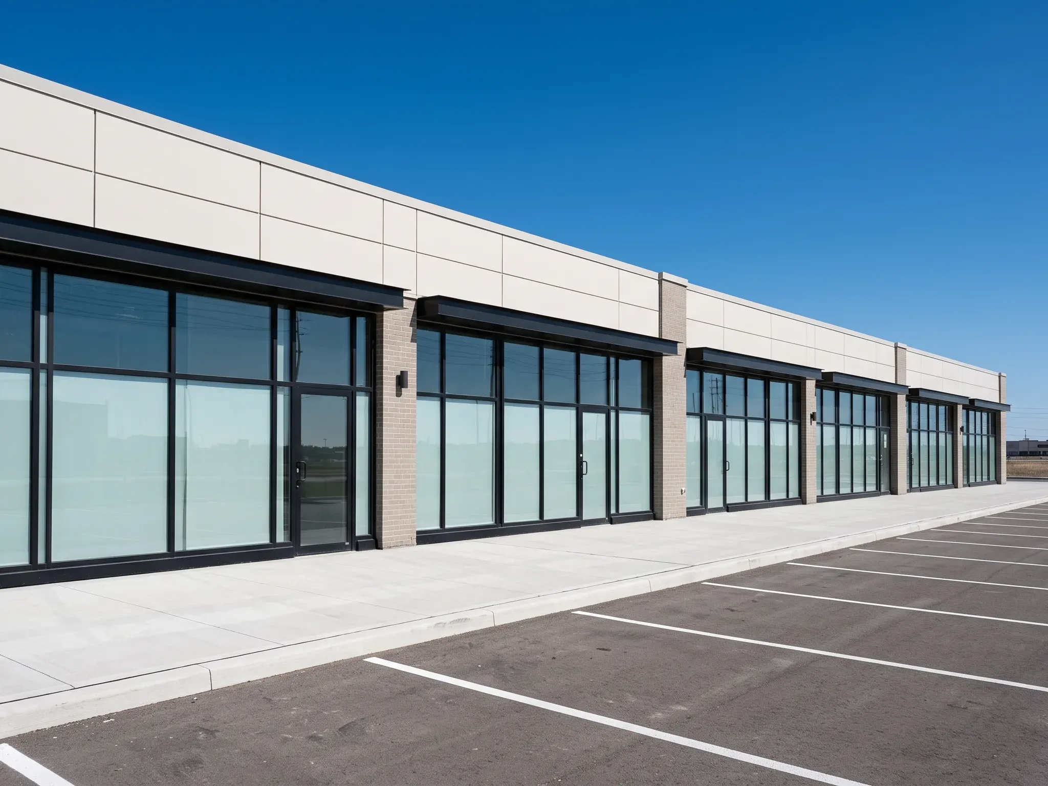 New single-storey commercial plaza with full-height storefront glazing