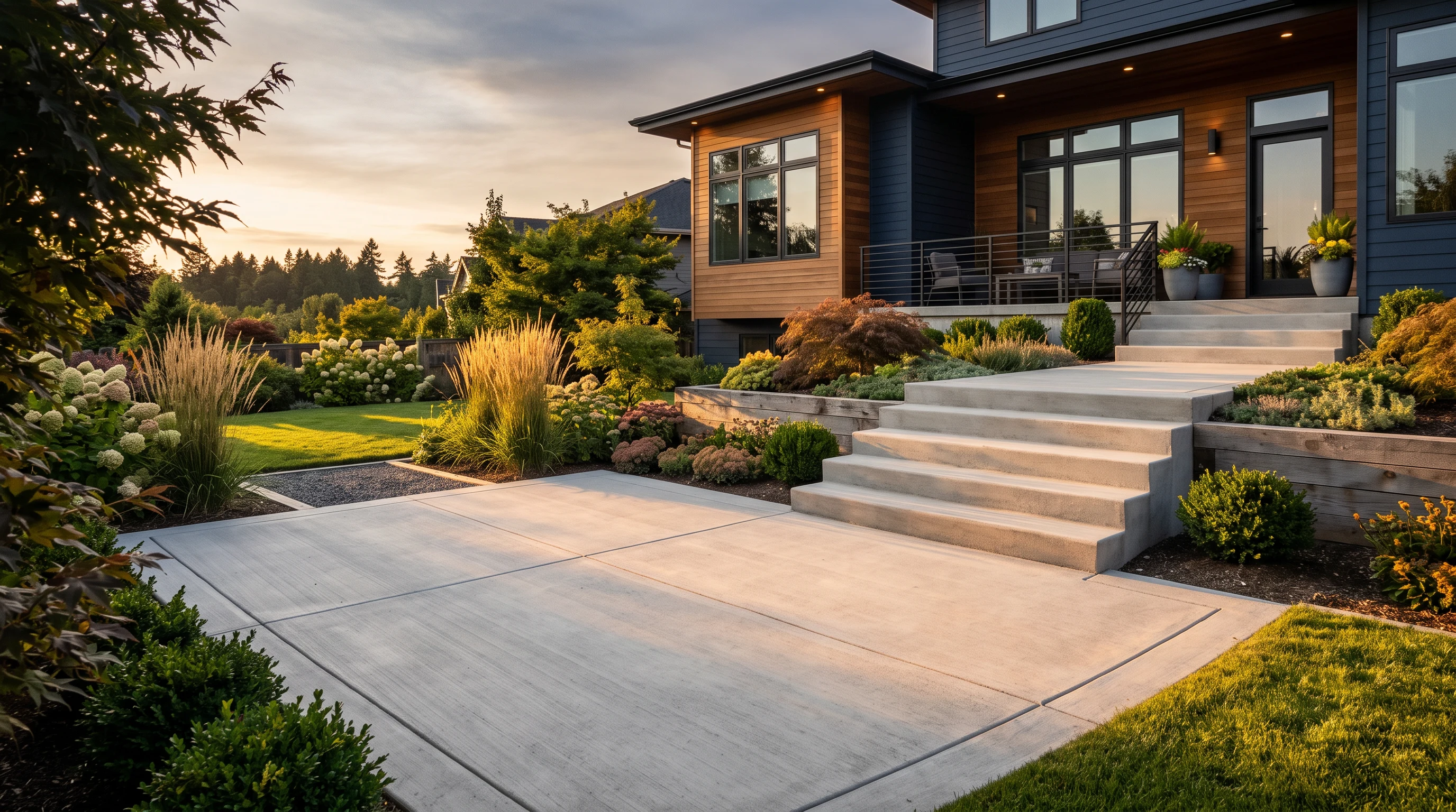 Poured concrete steps and slab at a house entrance