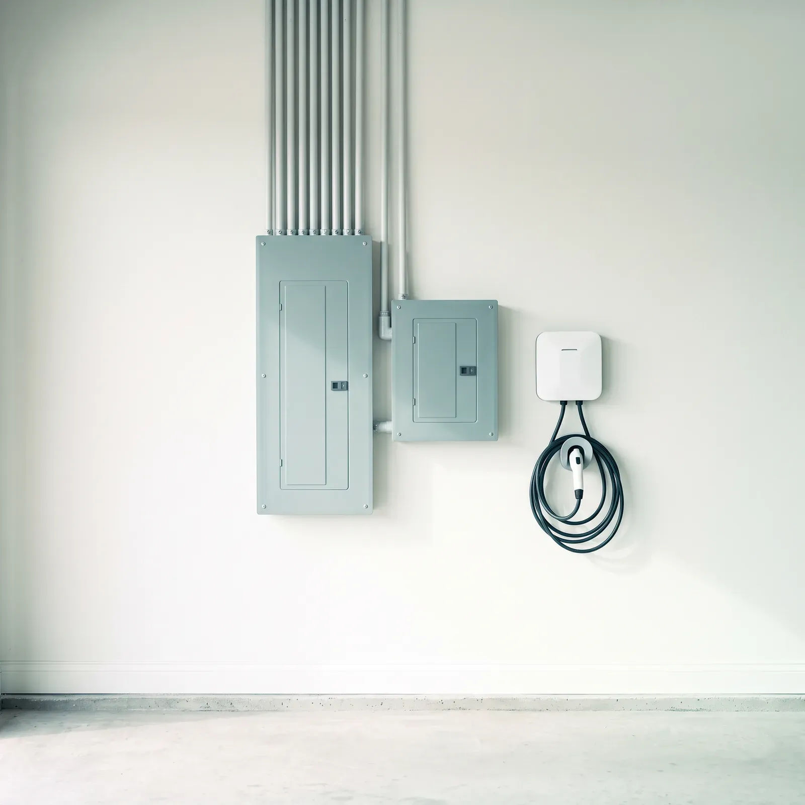 Main panel, sub-panel and a wall-mounted EV charger