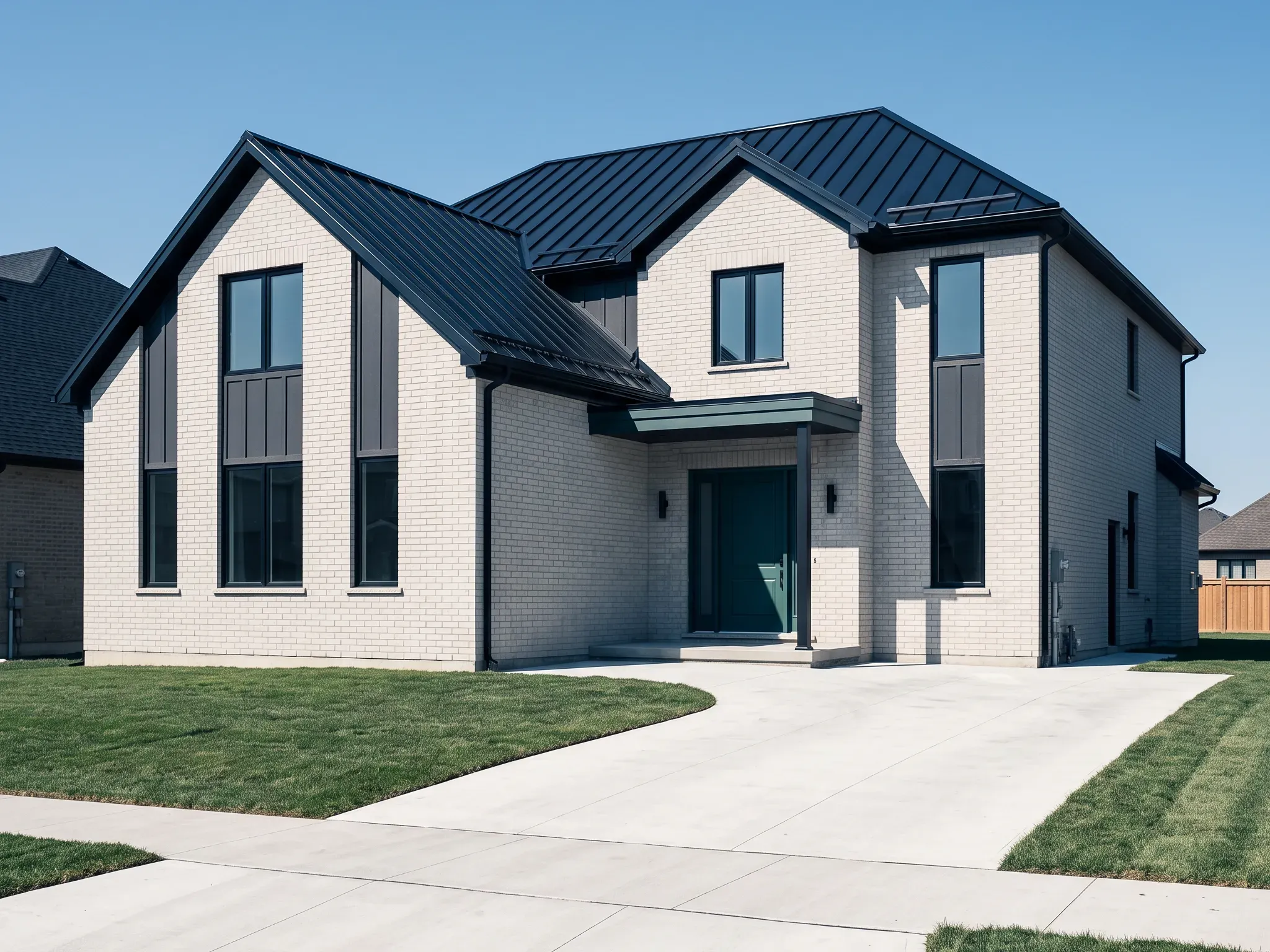 New two-storey custom home with a standing-seam roof