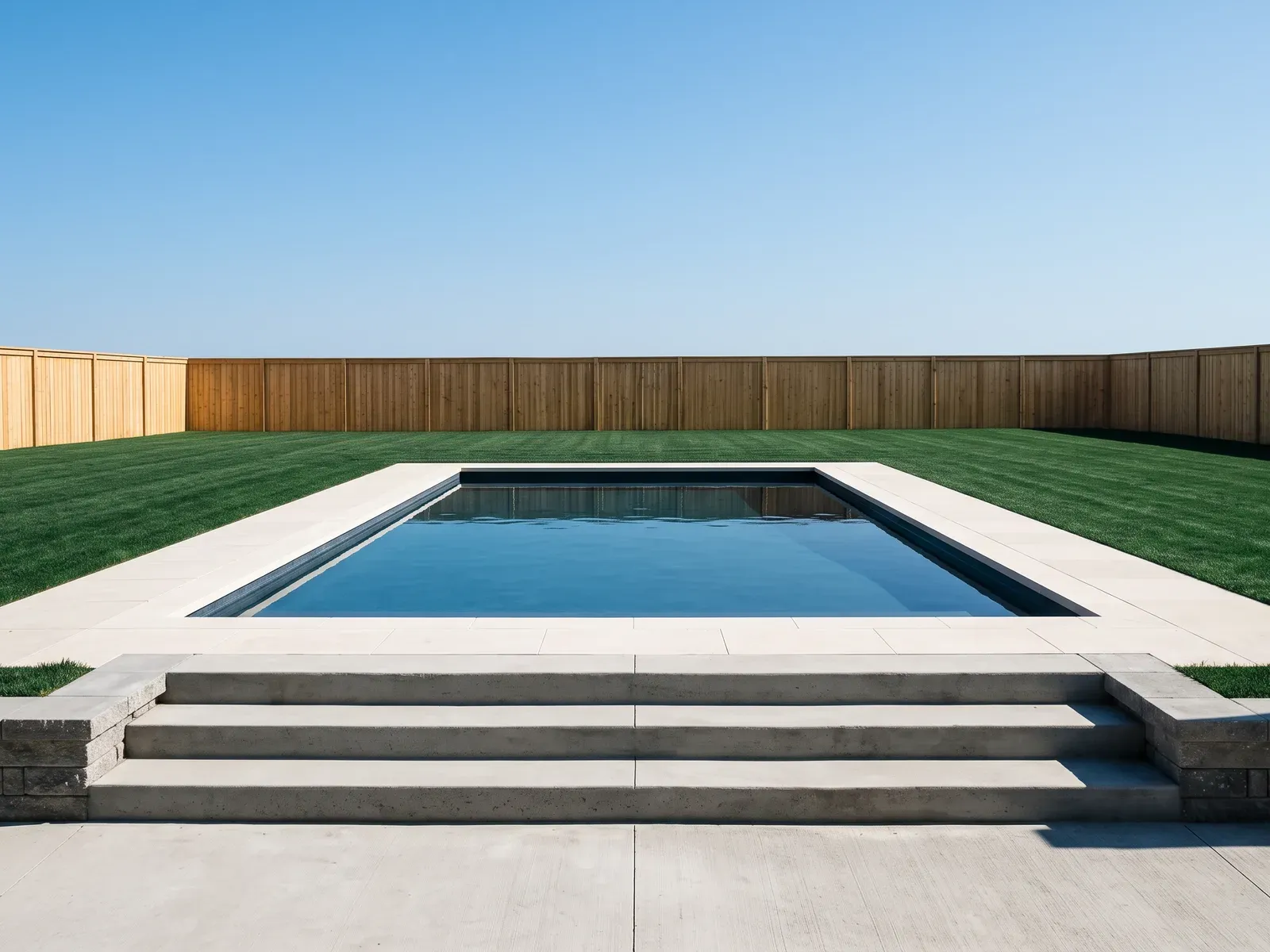 In-ground pool with limestone coping and a two-level concrete terrace
