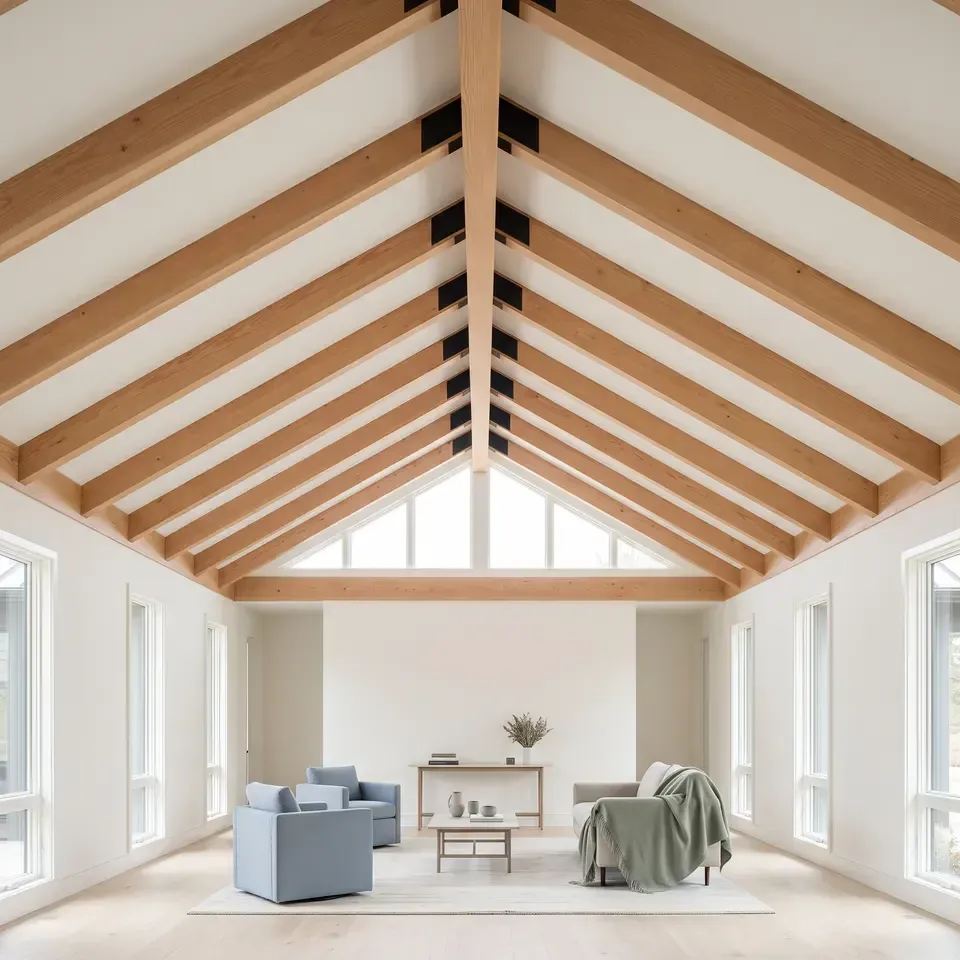Vaulted addition with exposed timber rafters